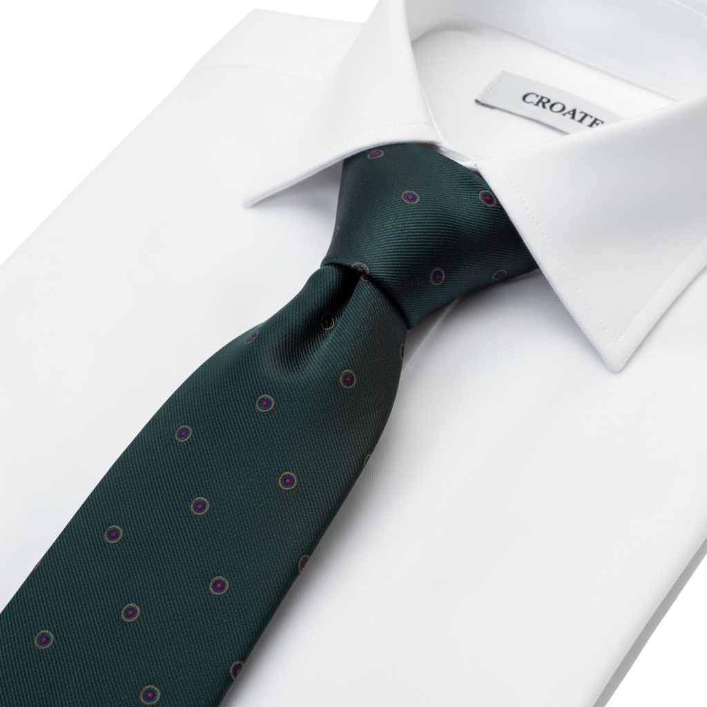 Özel Desen Koyu Yeşil Puantiyeli Kravat – Premium Görünüm
