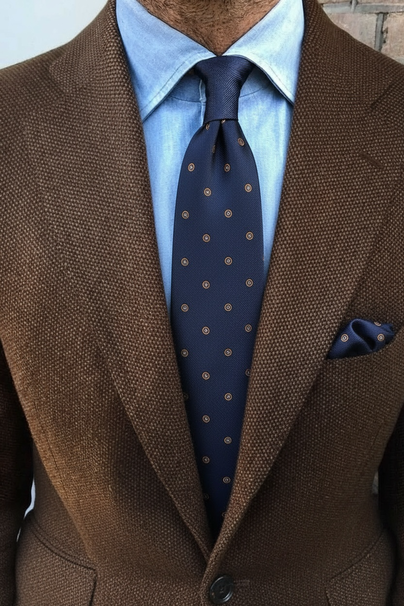 Özel Desen Lacivert Puantiyeli Kravat – Premium Görünüm