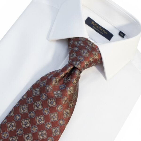 Motif Micro Desenli Kiremit Tonu Kravat – Her Kombine Uyar