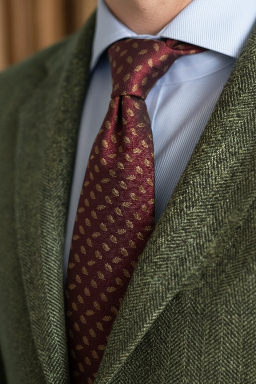 Yaprak Desen Micro Desenli Bordo Kravat – Zarif Duruş