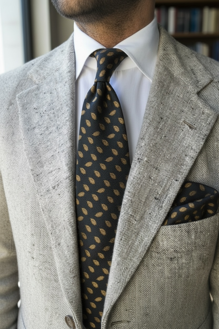 Yaprak Desen Micro Desenli Siyah Kravat – Zarif Duruş