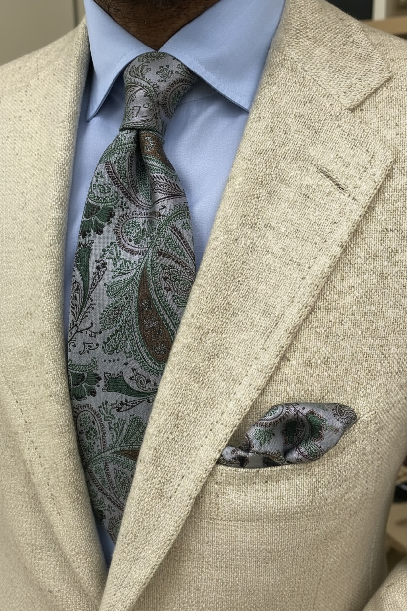 Gri Paisley Şal Desenli Kravat – Premium Görünüm