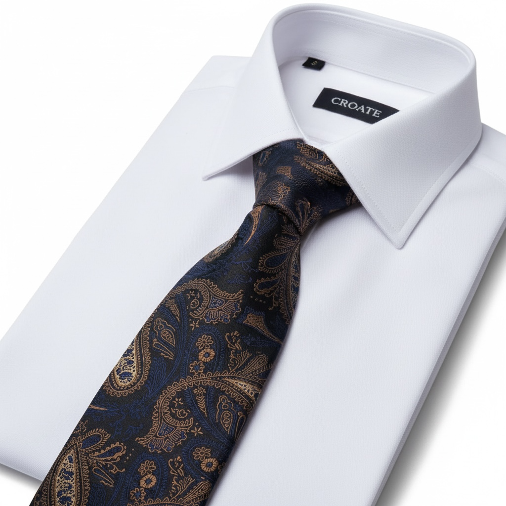 Siyah Paisley Şal Desenli Kravat – Premium Görünüm