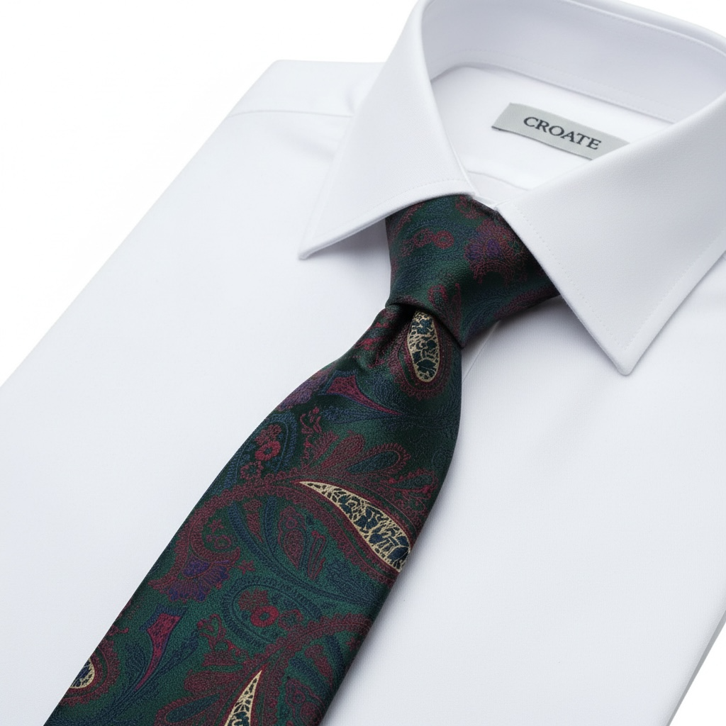 Yeşil Paisley Şal Desenli Kravat – Premium Görünüm