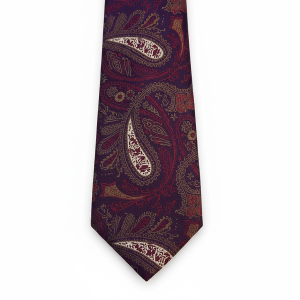 Koyu Mor Paisley Şal Desenli Kravat – Premium Görünüm