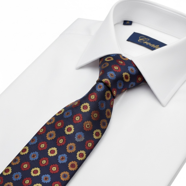 Lacivert Medallion Desenli Kravat – İtalyan Stil Şıklık
