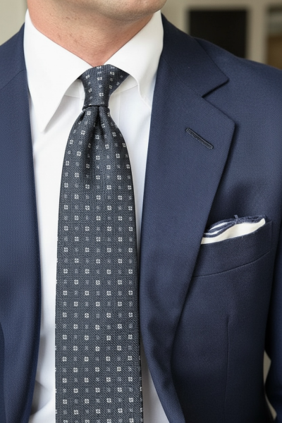 %100 İpek İtalyan Como Kumaş Gri Minimal Desen Kravat – 8 cm