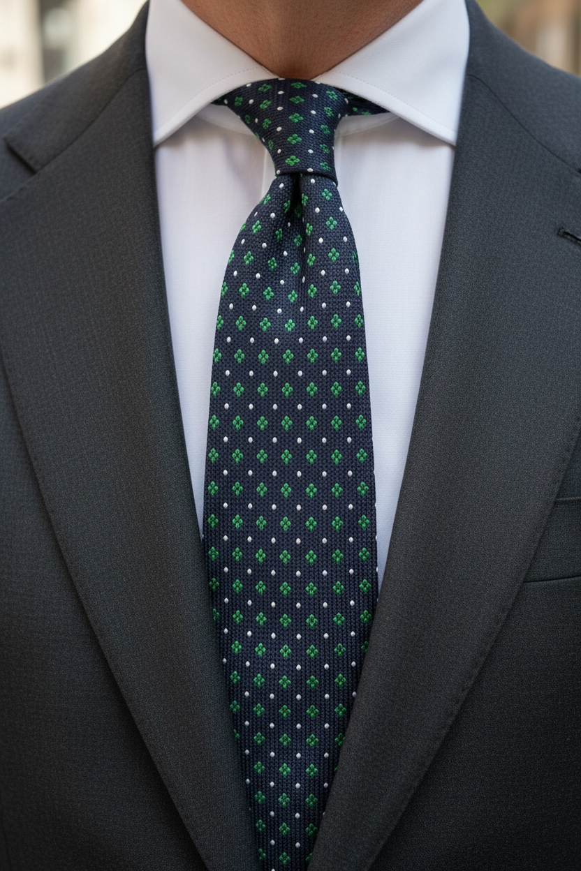 %100 İpek İtalyan Como Kumaş Lacivert yeşil Minimal Desen Kravat – 8 cm