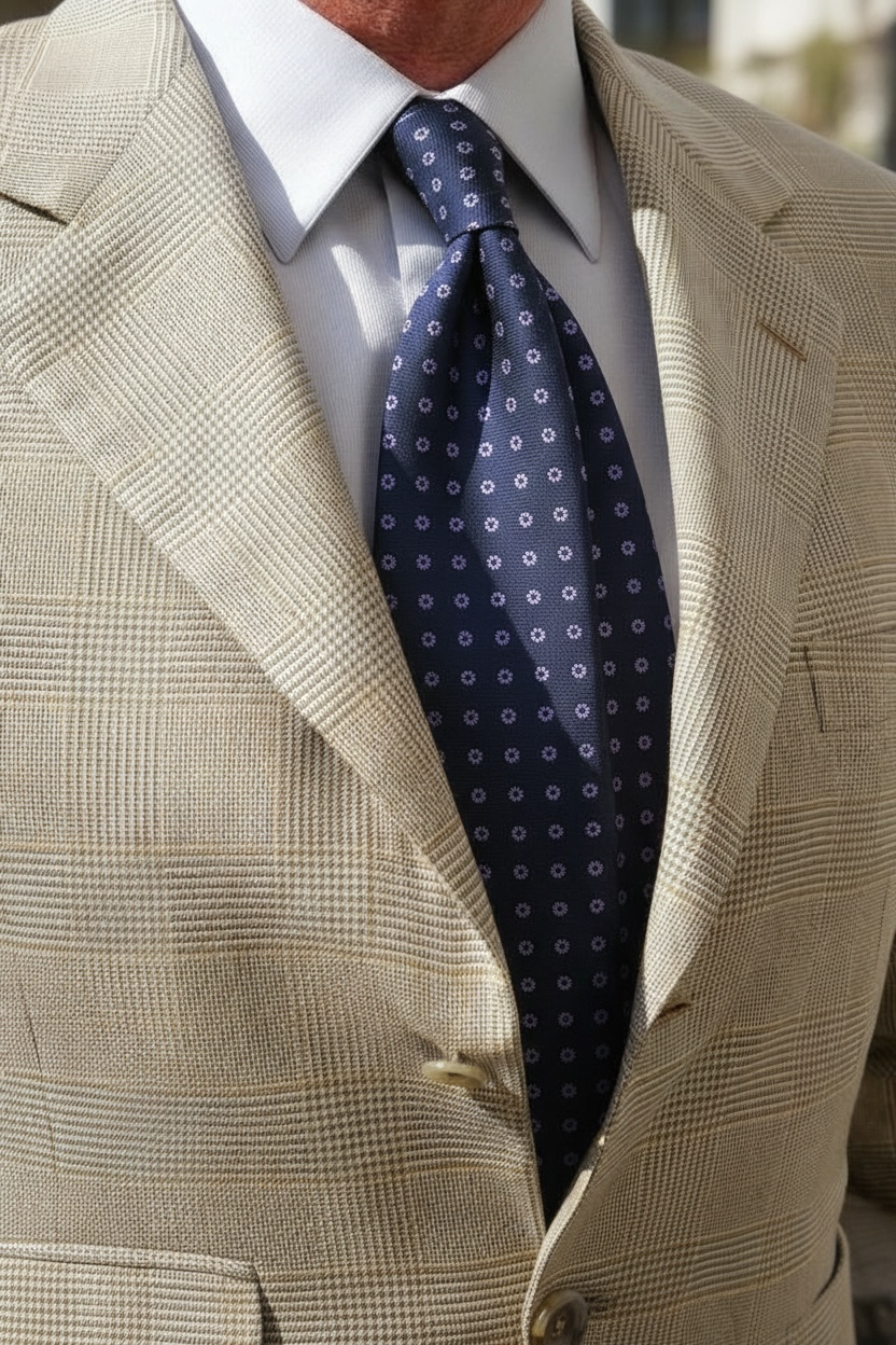 %100 İpek İtalyan Como Kumaş Lacivert Mor Minimal Desen Kravat – 8 cm