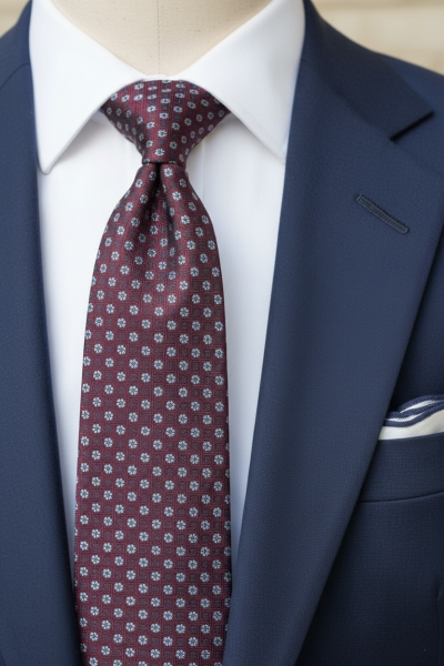 %100 İpek İtalyan Como Kumaş Bordo Minimal Desen Kravat – 8 cm