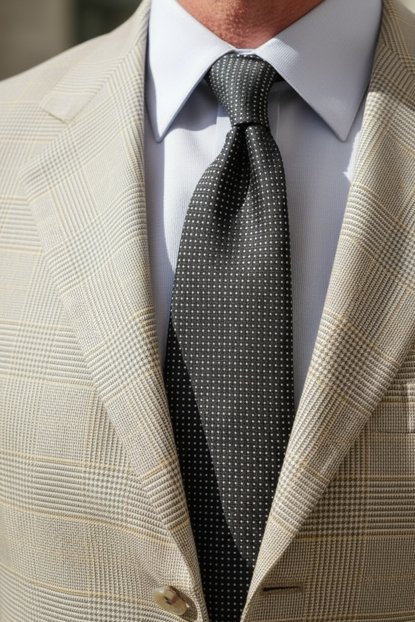 %100 İpek Siyah Beyaz Noktalı Kravat