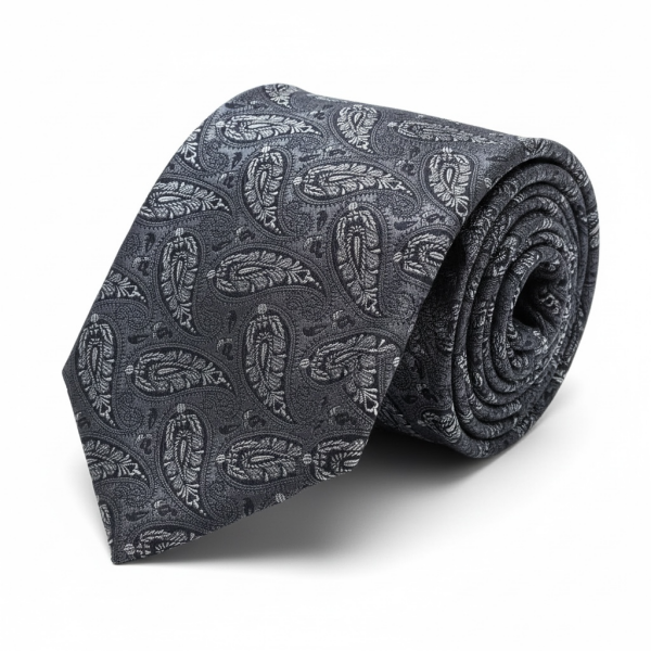 %100 İpek Gri Şal Desen Kravat