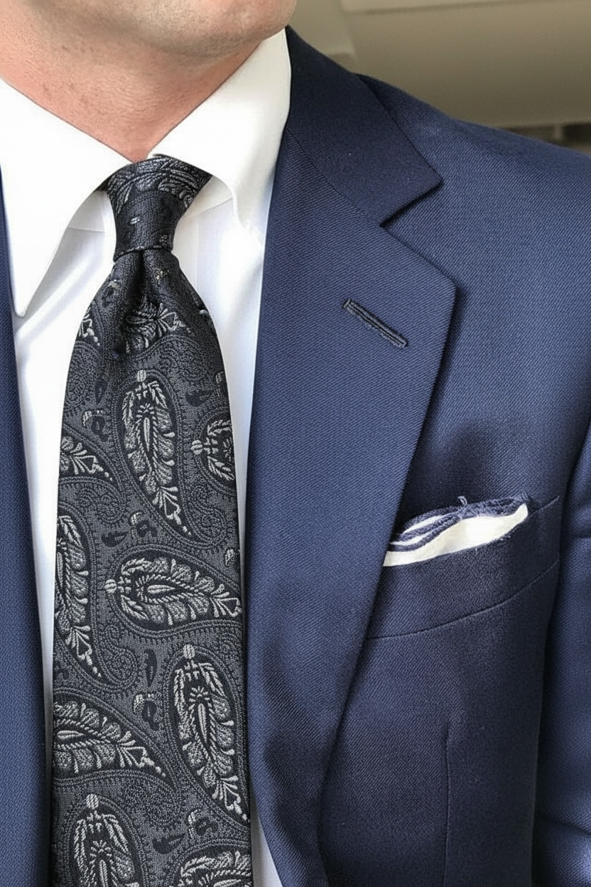 %100 İpek Gri Şal Desen Kravat