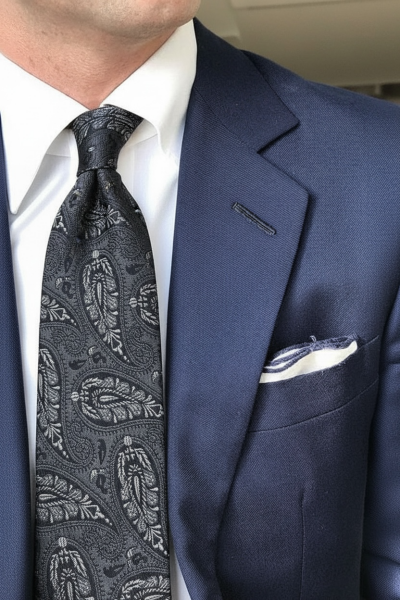 %100 İpek Gri Şal Desen Kravat