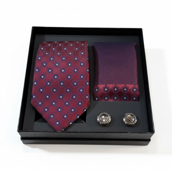 Premium Erkek Aksesuar Seti | Kravat – Mendil – Kol Düğmesi | Lüks Kutulu