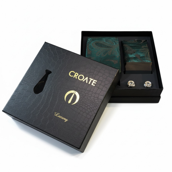 Premium Erkek Aksesuar Seti | Kravat – Mendil – Kol Düğmesi | Lüks Kutulu