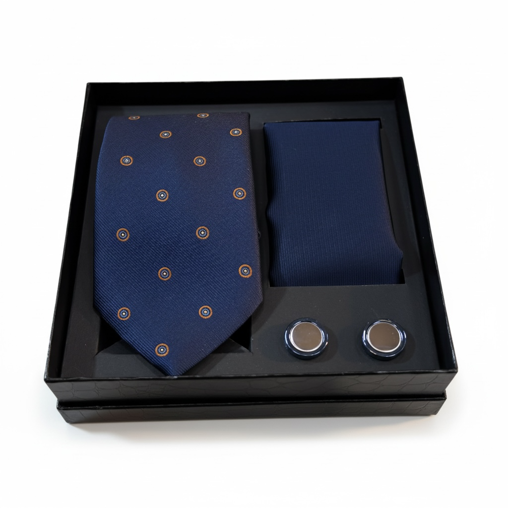 Lüks Kravat – Mendil – Kol Düğmesi Seti | Özel Kutulu