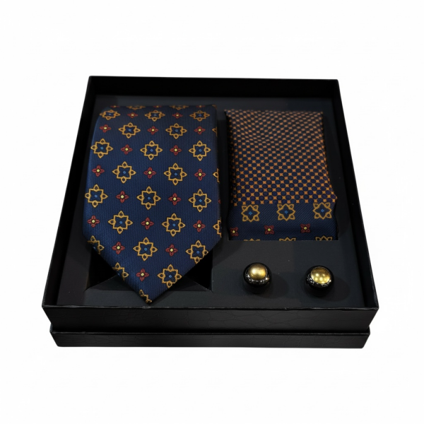 Lüks Kravat – Mendil – Kol Düğmesi Seti | Özel Kutulu