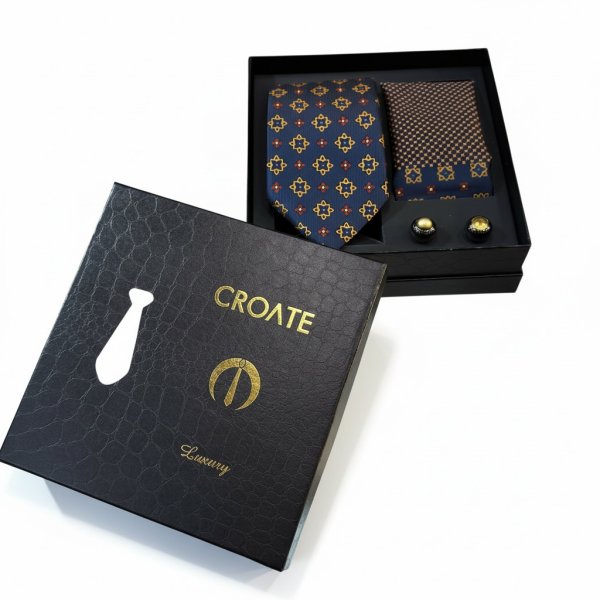 Lüks Kravat – Mendil – Kol Düğmesi Seti | Özel Kutulu