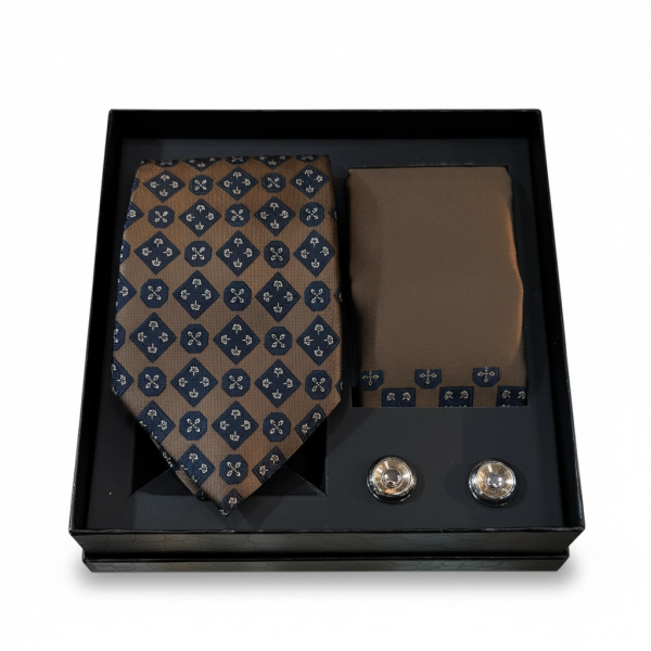 Lüks Kravat – Mendil – Kol Düğmesi Seti | Özel Kutulu