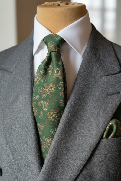 Pastel Yeşil Şal Desen Premium Art Silk Kravat