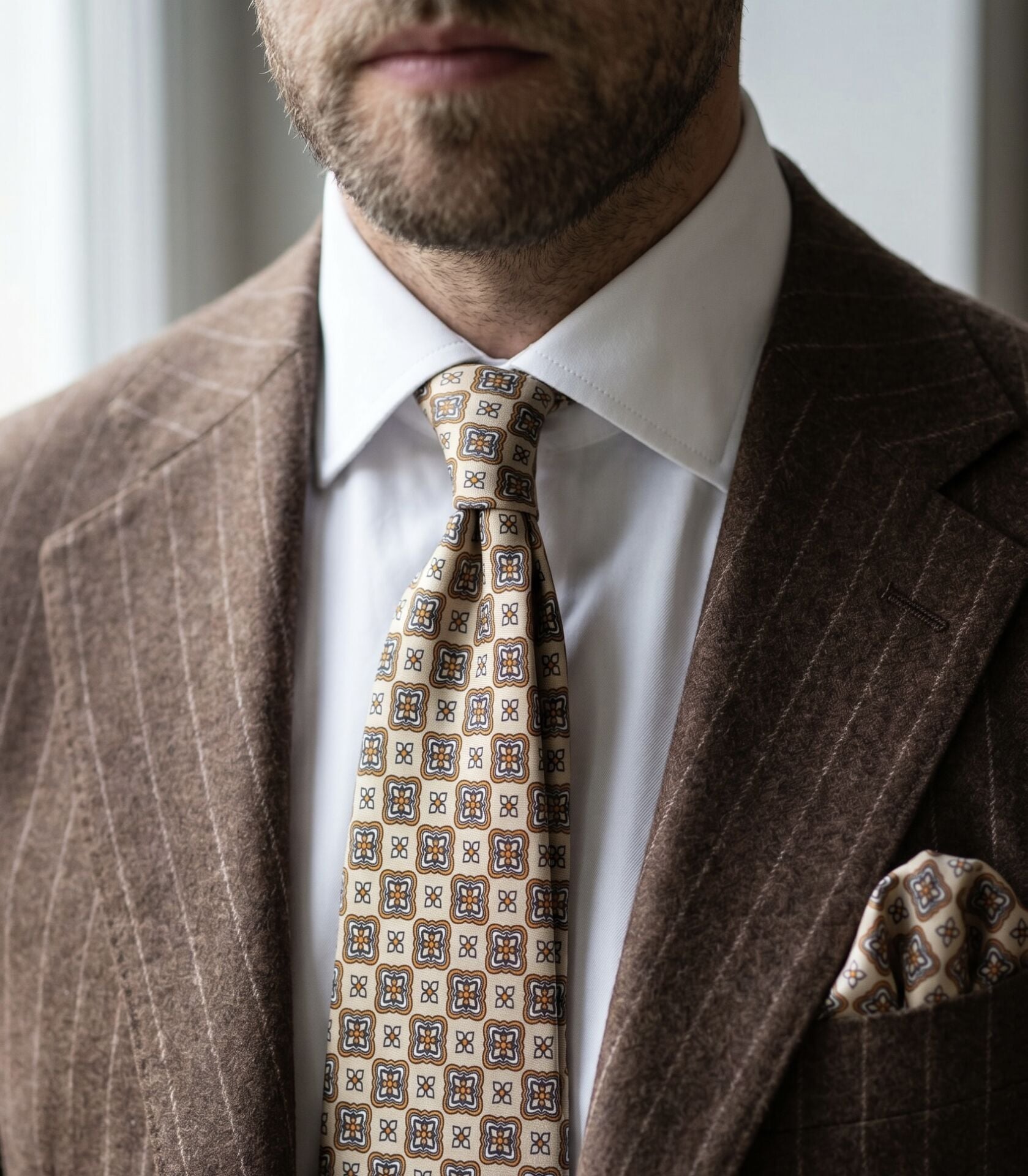 Krem Minimal Desen Premium Art Silk Kravat