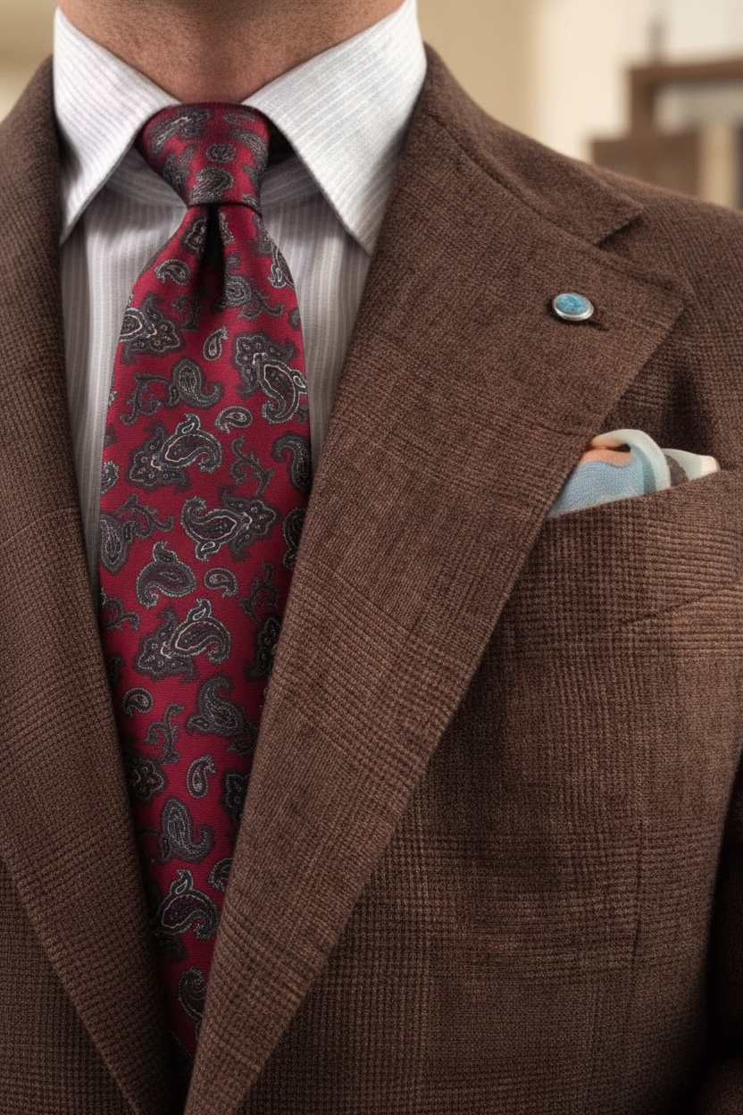 Bordo Şal Desen Premium Art Silk Kravat