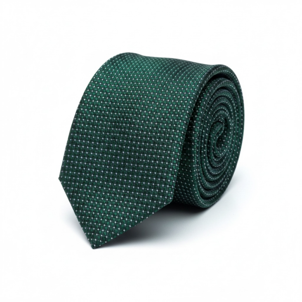 %100 İpek İtalyan Como Kumaş Koyu Yeşil Noktalı Desen Kravat – 8cm